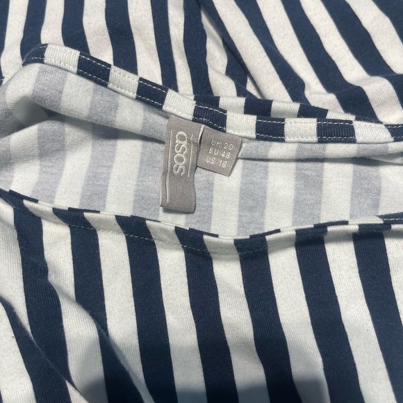 ASOS Size 16 Navy Blue & White Striped Dress Bow Sleeve Mid-Length Casual - Picture 2 of 6